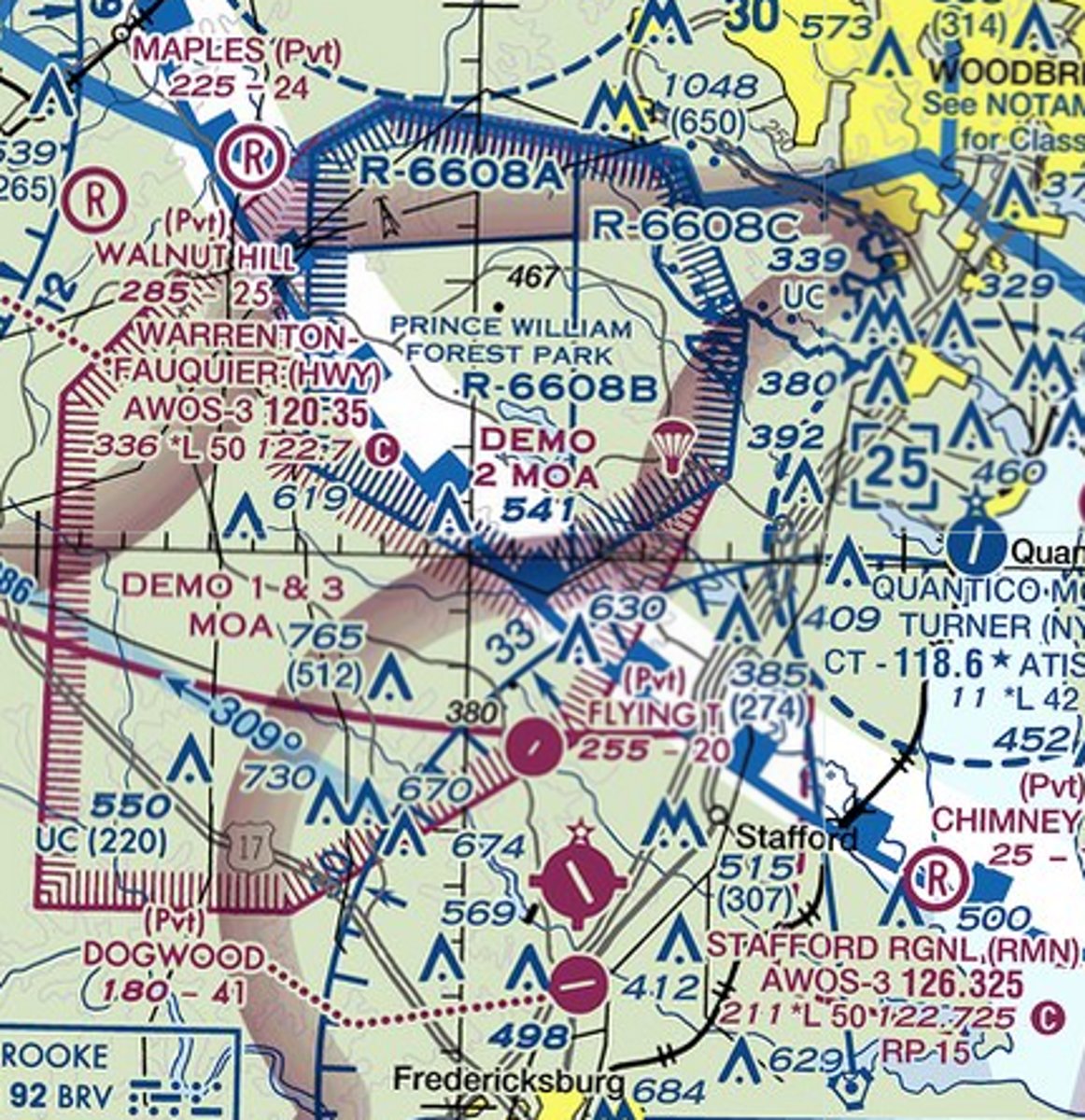 <p>The magnenta text "RP15 indicates a ____ traffic pattern for runway 15 at Stafford</p>