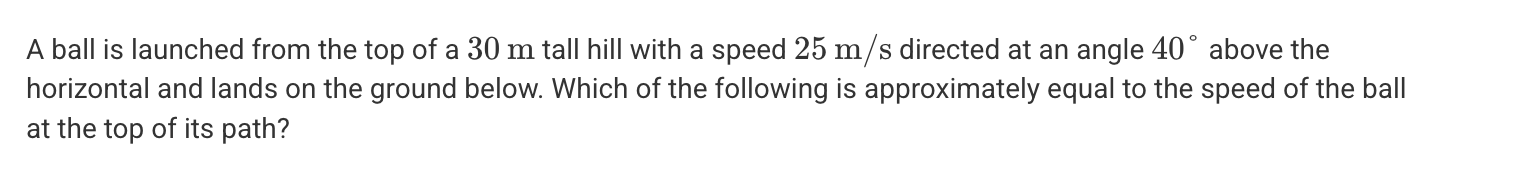 <p>A. 0</p><p>B. 16 m/s</p><p>C. 19 m/s</p><p>D. 25 m/s</p>