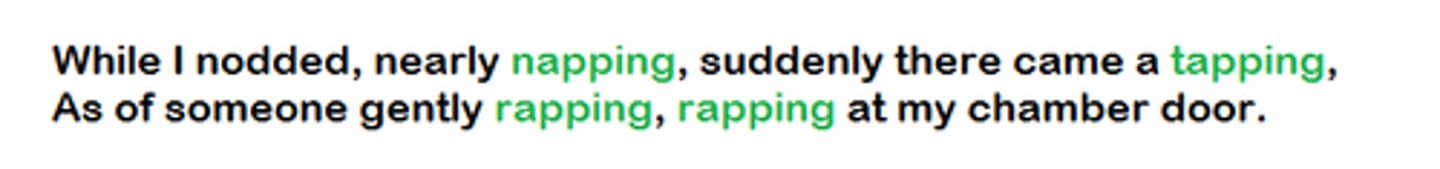 <p>a rhyme between words in the same line</p>