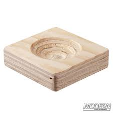 a wooden block, which has a cup, routed out so that the wheel of alight stand can sit in it. cup blocks were used extensibely in the days when light stand wheels did not have brakes to keep them from moving.