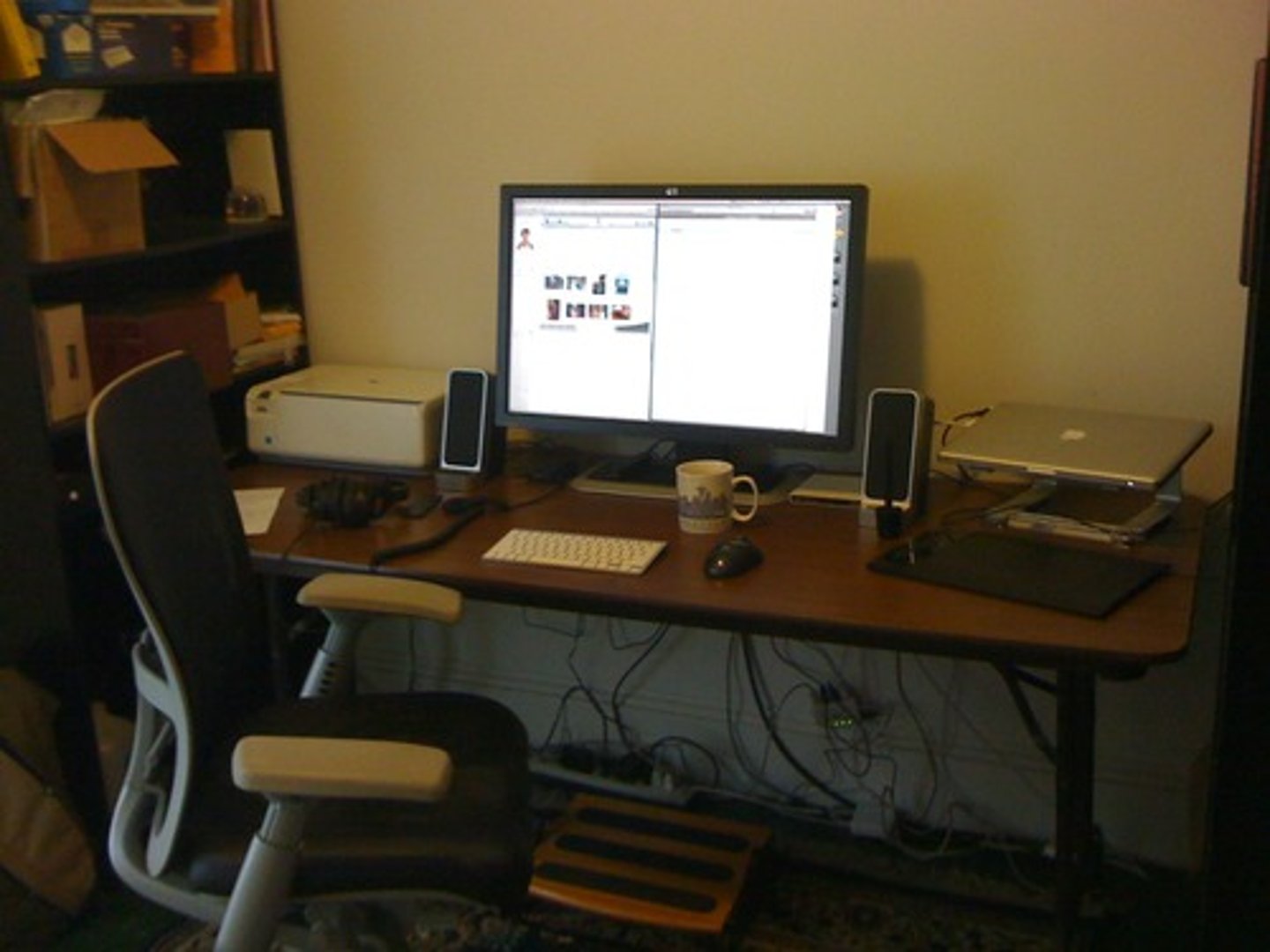 <p>The computer was ________ the desk.</p>