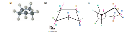 <p> nonplanar conformation that strikes a balance between increased angle strain and decreased torsional strain. Four of the cyclopentane carbon atoms are in approximately the same plane, with the fifth carbon atom bent out of the plane. Most of the hydrogens are nearly staggered with respect to their neighbors</p>