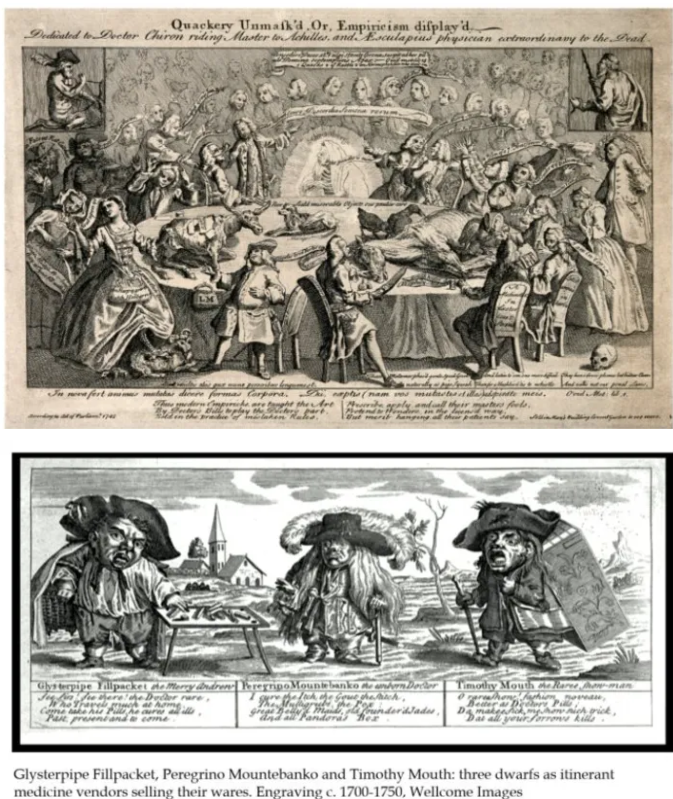 <ol><li><p>engraving ← C18 medical text</p></li></ol><p>sold anti-STI spec. pill</p><p>this was done by moralistic artists</p><ul><li><p>real moralistic judgement that his clients are wealthy middling sort (excess feasting in middle + ornate clohtes)</p></li><li><p>criticism & moral judgem. how middling sort get ill & behave when ill (illn. comes ← excess enjoyable things) & dodgy doctors allow. them to behave in this way</p></li></ul><p>mediicne happening in public way… <mark data-color="blue" style="background-color: blue; color: inherit">kind disease you suffer ← says someth. ab. who you are & you behaviour</mark></p><ol start="2"><li><p>Mid C18 engraving mountebank (EM word for quack doctors)</p><p><mark data-color="blue" style="background-color: blue; color: inherit">conflation bet. disabilities, appearance & offering irresponsible/ incorrect medical care</mark></p><p>(EM context) medicine not alw. in clinical but also households, courts & communities</p></li></ol><p></p><ol start="3"><li><p><strong>sick room as social encounter </strong>(<mark data-color="#b19469" style="background-color: #b19469; color: inherit">other side</mark>)</p><ul><li><p>Being sick v/public/ social… <u>visitation important part EM social norms of going & visiting ill individuals within your community</u></p></li><li><p>sufferer sitting amongst host individuals</p></li><li><p>they’ve set up stations within sick rooms with snacks, entertainm… contrast to how we now perceive illn. as priv. exper.</p></li></ul></li></ol><p></p>