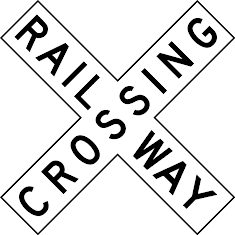 25\. What is the name of this sign?

\
Railroad warning sign

Crossbuck

Railroad out of service

Train station pick up