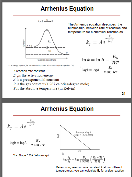 <p>A formula that relates the rate of a chemical reaction to temperature, predicting how reaction rates increase with temperature changes. </p>