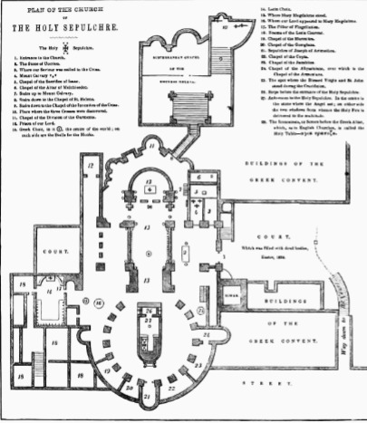 <p>Jerusalem, Israel/Palestine, 4th century CE, Constantine’s mother goes to find the cross and the cave that the put Jesus in. Built on top of the cave Jesus was left in to die. </p>