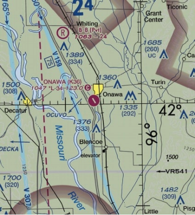 <p><span>(Refer to FAA-CT-8080-2H, Figure 78.) You have been hired to use your small UAS to inspect the railroad tracks from Blencoe (SE of Sioux City) to Onawa. Will ATC authorization be required? </span></p>