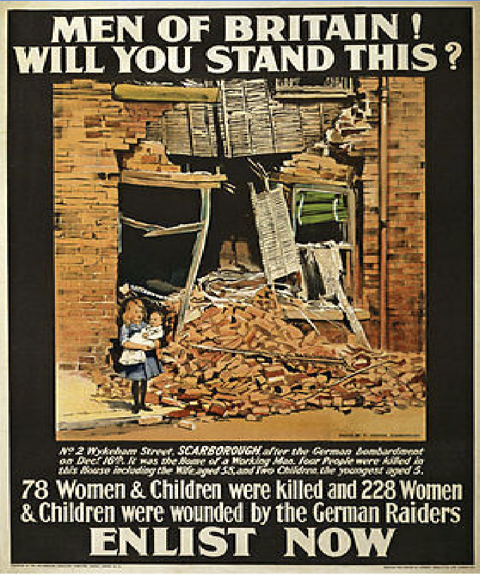 <p><span>It plays on the civilians’ nationalism for their country, seeing its destruction ignites their sense of duty to protect their country</span></p><p><span>Seeing the hurt children and women guilts them into action, shaming them for possibly being at fault for the destruction and death because they aren’t present in the war</span></p>