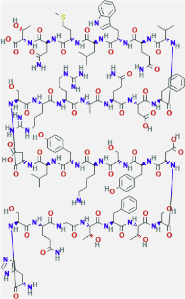 <p>A molecule that decreases the concentration of glucose in the blood. Converts glucose into glycogen, a storage molecule in the liver. Released by beta cells in the pancreas.</p><p>Picture attached shows a fragment of the molecule.</p>