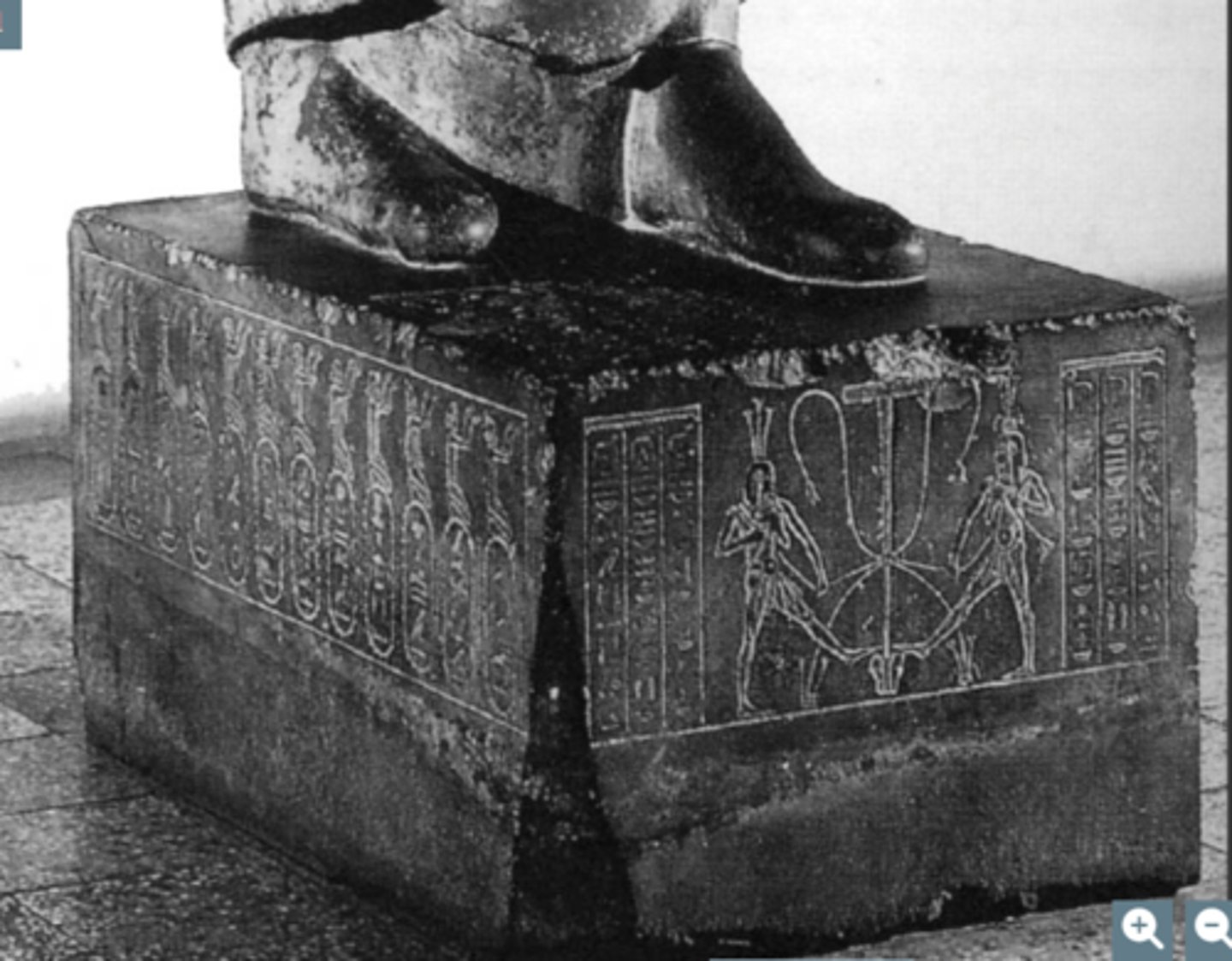 <p>Two versions of the god Hapi in lower and upper Egyptian mode, binding together Egypt using the iconographic plants that represent the two lands - a lotus and a papyrus.</p><p>Depicted with breasts to represent fertility.</p><p>Hapi was the god of the Nile and the Nile flooding, which was very culturally important - the calendar was based around it.</p><p>The statue also has a list of nations on the base of the statues written in Egyptian hieroglyphics.</p><p>Some examples included: Babylon, Lydia, Thrace, Arabia, Egypt, Scythians</p><p>Similar to when Cyrus wrote the Cyrus cylinder in Babylonian and represented himself as liberating the people of Babylon and following their religion.</p><p>Inscription: "All lands of the plains and of the mountains are reunited under your sandals."</p>