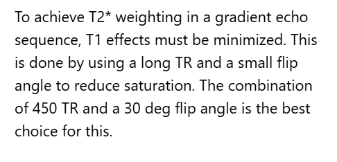 <p>C. 450 TR; 30 deg flip angle</p>