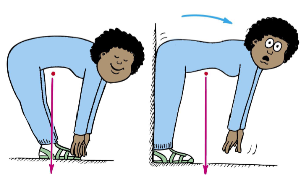 <ul><li><p>the point that moves as though all of the system’s mass is concentrated there & all external forces are applied there</p></li><li><p>location is important for stability</p><ul><li><p>If we draw a line straight down from COM & it falls inside the <strong>base </strong>→ it is in stable equilibrium and will balance</p></li><li><p>If it falls outside the <strong>base</strong> → it is unstable</p></li></ul></li></ul><p></p>