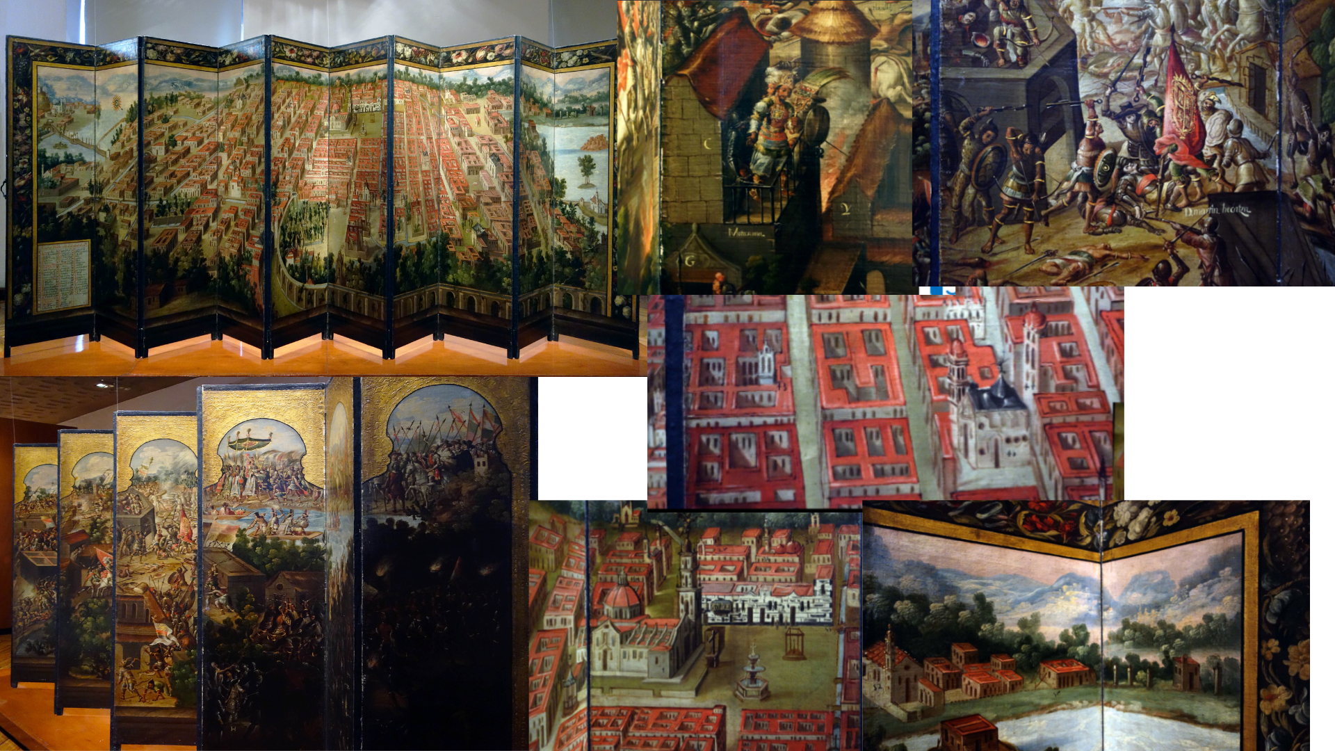 <p>Biombo with the Conquest of Mexico City &amp; View of Mexico City</p>