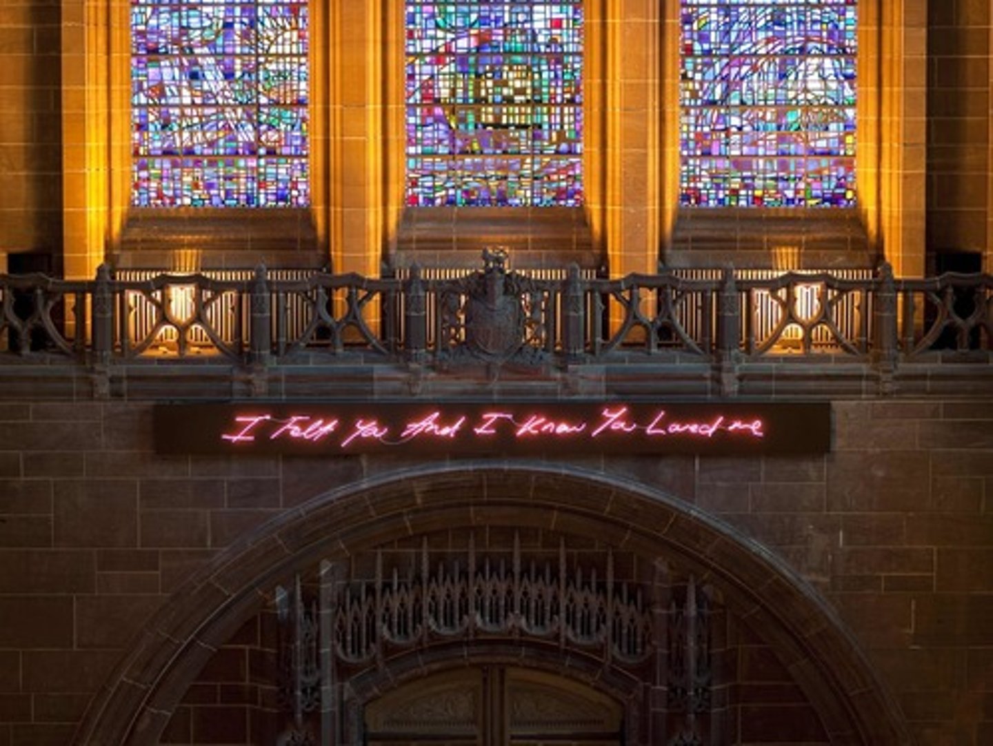 <p>tracy emin, feminine handwriting in cathedral</p>