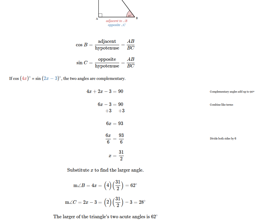 <p><span><span>The&nbsp;larger&nbsp;of&nbsp;the&nbsp;triangle’s&nbsp;two&nbsp;acute&nbsp;angles&nbsp;is&nbsp;62∘</span></span></p>