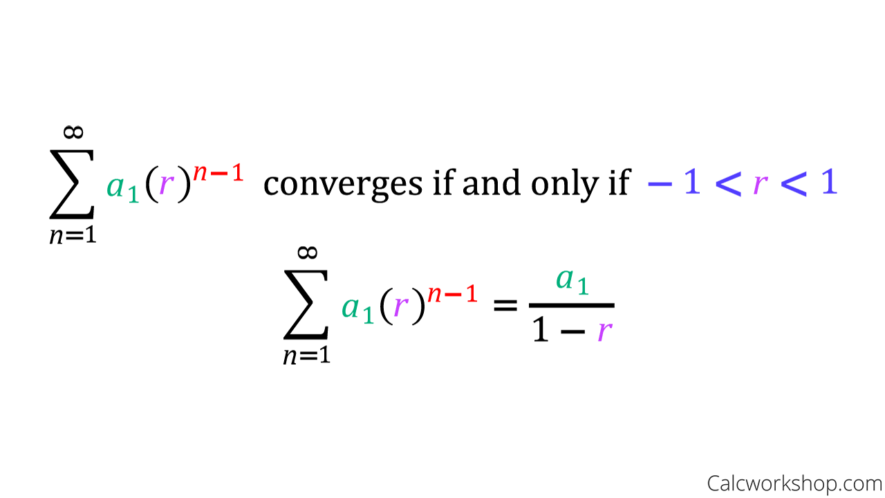 <p>When the absolute value of r is less than 1, the series converges to a÷(1-r) where a is the first term.</p>