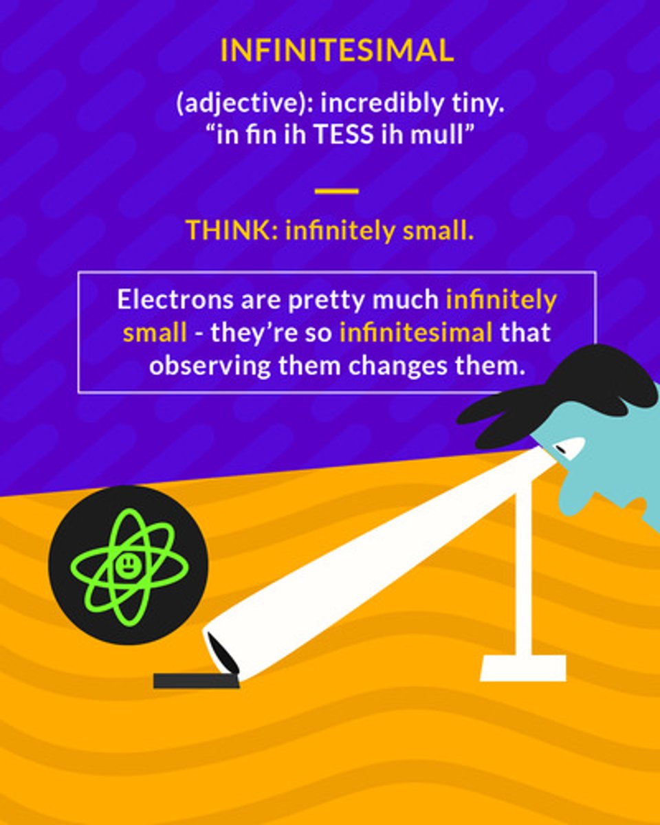 <p>(adj.) so small as to be almost immeasurable; minute</p><p>(adj.) incredibly tiny</p>