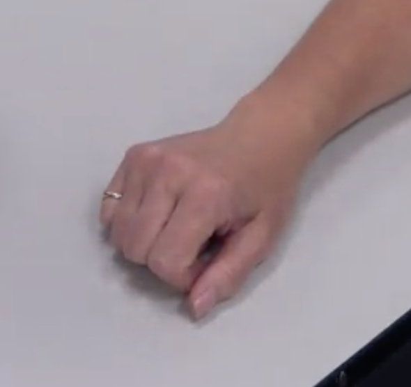 -Forearm on the table in prone
-Wrist is in neutral 
-Fingers flexed in a loose fistW