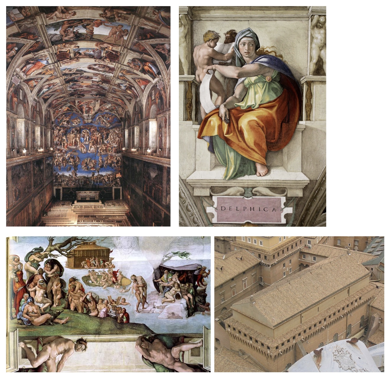 <p>Vatican City, Italy. Michelangelo. Ceiling frescoes: c. 1508–1512 C.E.; altar frescoes: c. 1536–1541 C.E. Fresco.</p>