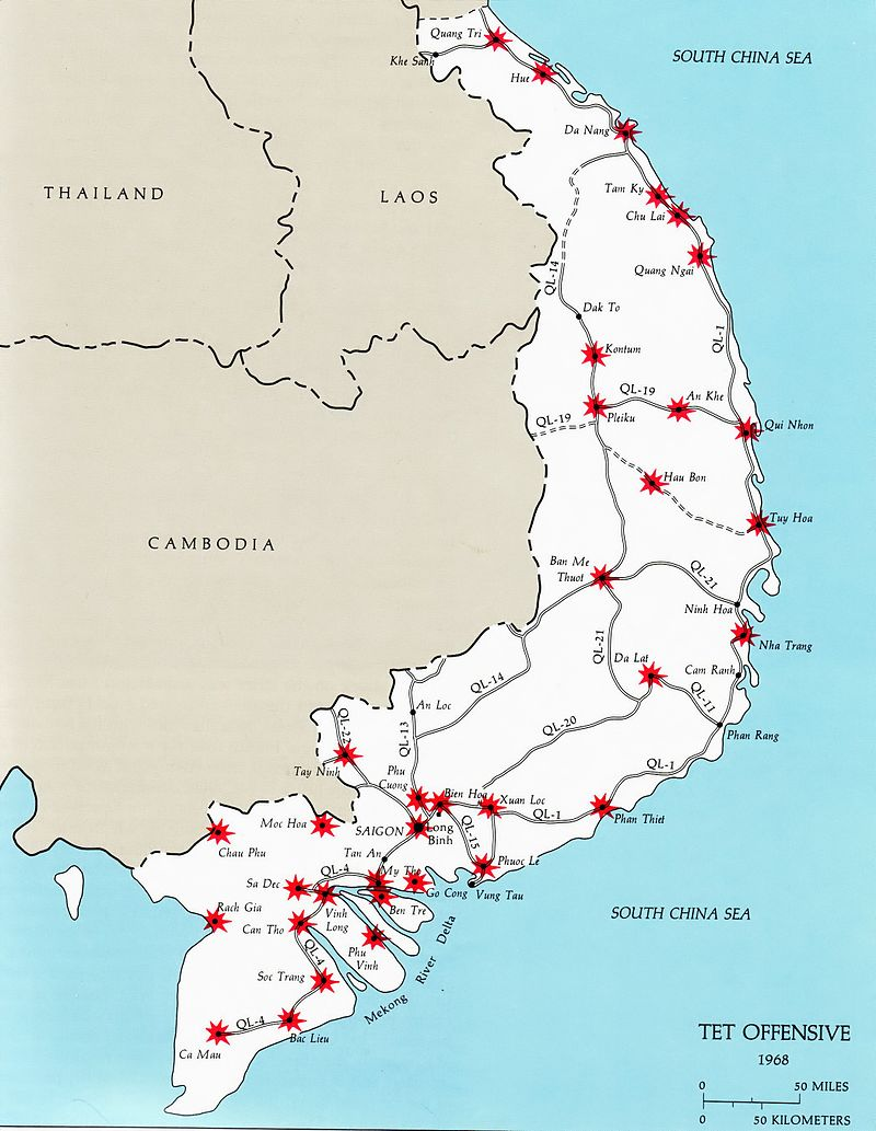 <p>1968 Vietcong/North Vietnamese surprise offensive across South Vietnam. Militarily costly for the communists but strategically weakened U.S. public support.</p>