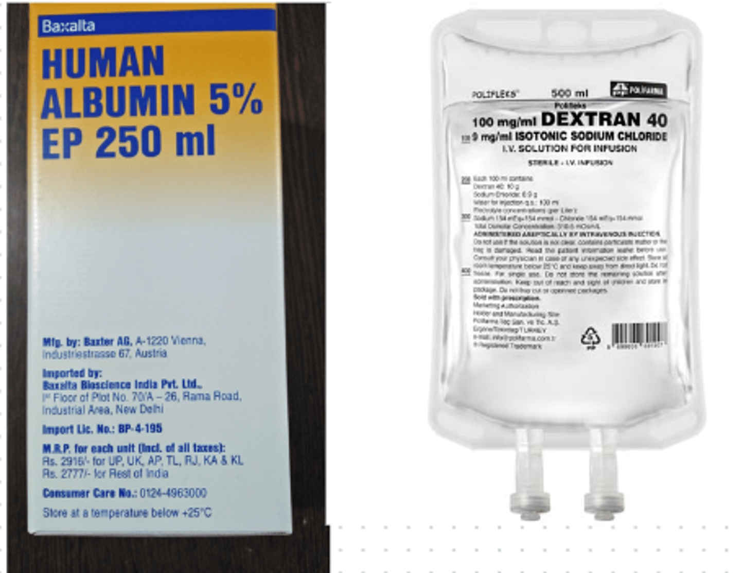 <p>- 5% Albumin (Colloid) =&gt; isotonic in bag</p><p>- Dextran 40 (Colloid) =&gt; isotonic, however - hypertonic in the body</p>