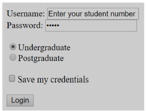 <p>&lt;form&gt;</p><p>Username:</p><p>&lt;input type="text" name="stunum" value="[1]"&gt;</p><p>&lt;br&gt;</p><p>Password:</p><p>&lt;input type="[2]" name="pass" value="passw"&gt;</p><p>&lt;br&gt; &lt;br&gt;</p><p>&lt;input type="radio" name="UG" value="Undergrad"</p><p>[3]&gt;Undergraduate&lt;br&gt;</p><p>&lt;input type="radio" name="PG"</p><p>value="Postgrad"&gt;Postgraduate&lt;br&gt;</p><p>&lt;br&gt;</p><p>&lt;input type="[4]" name="Save" value="Save"&gt;Save my</p><p>credentials&lt;br&gt;</p><p>&lt;br&gt;</p><p>&lt;input type="Submit" value="[5]"&gt;</p><p>&lt;br&gt;</p><p>&lt;/form&gt; </p><p></p><p>The missing keyword labelled [2] is ________.</p><p>[A] value</p><p>[B] pass</p><p>[C] password</p><p>[D] text</p><p>[E] passwrd</p>