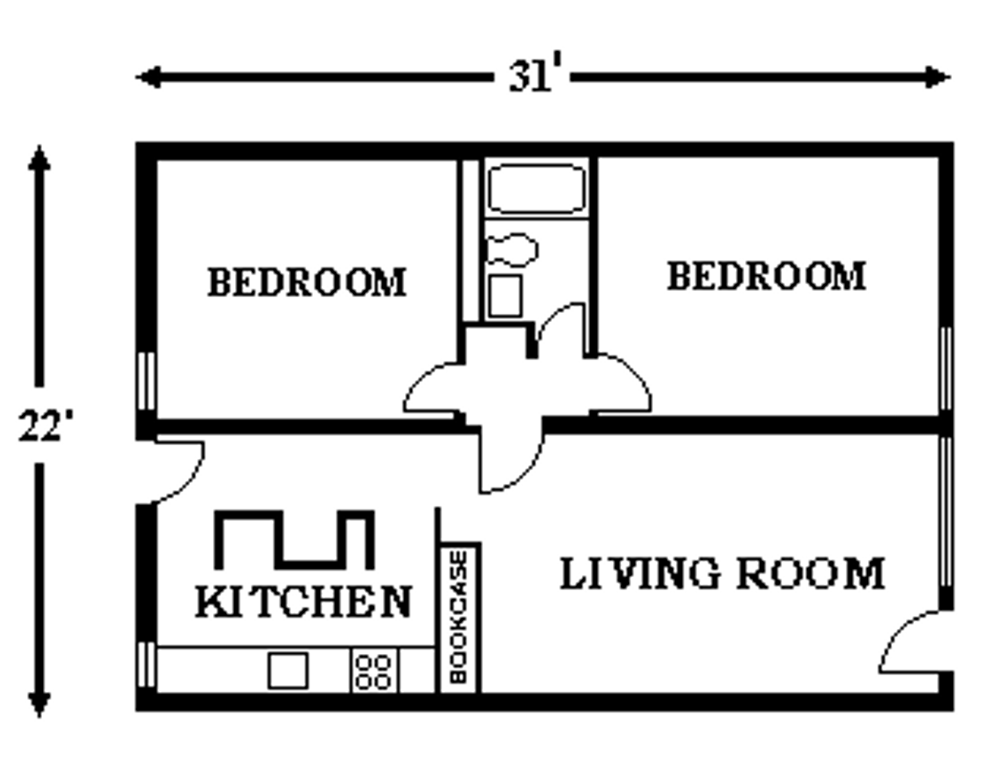 <p>apartment with 2 rooms</p>