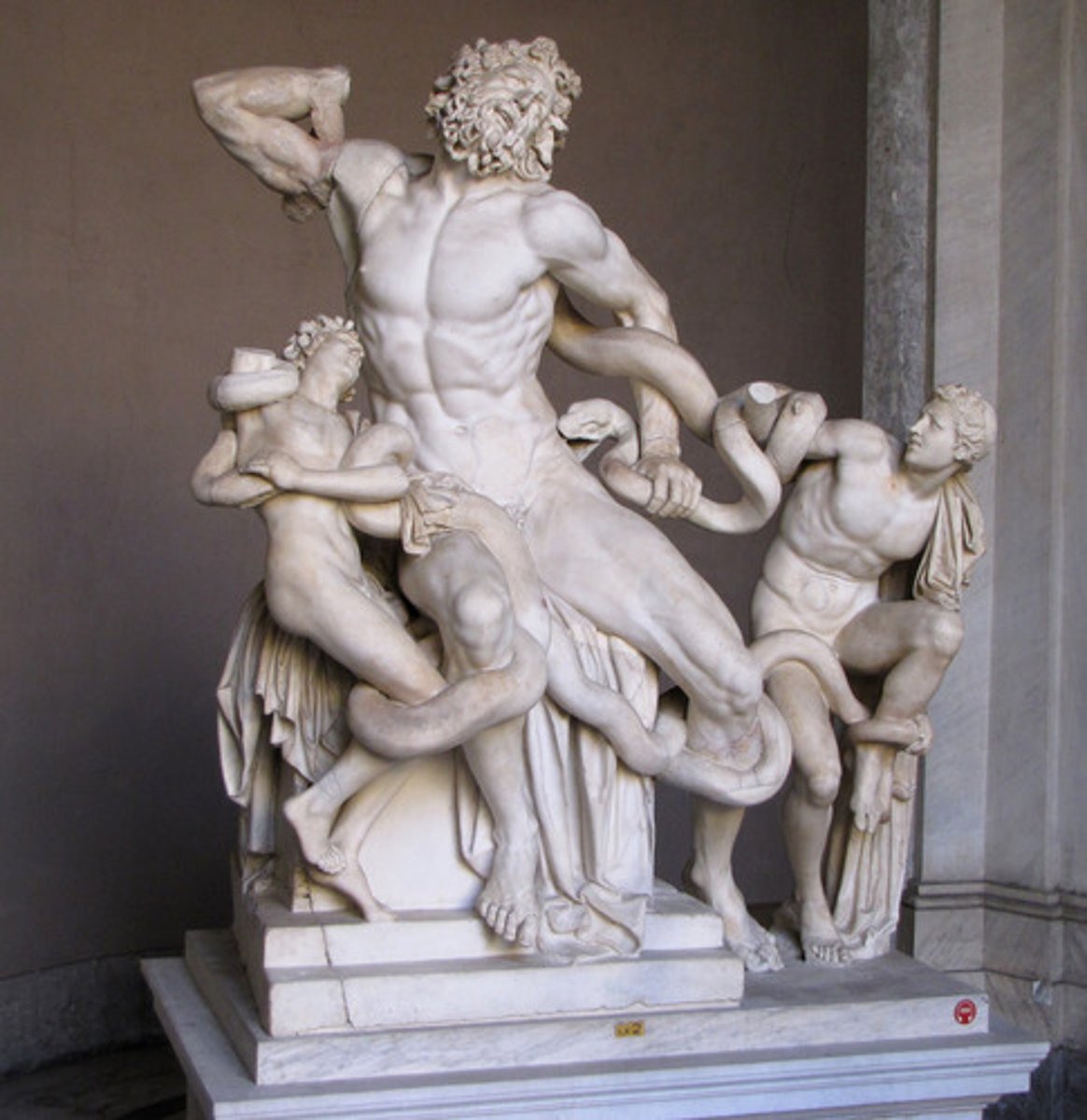 <p>- Laocoon warns the Trojans not to accept the horse; this is against the god's plan so they summon serpents to kill Laocoon and his sons</p><p>- very expressive and dynamic: expressive face, powerful muscular body is contorted and entangled in the serpents; you can see his struggle as he cries out to the gods</p><p>- Humans vs divine fate; you cannot escape your fate, trying to will be more painful</p>