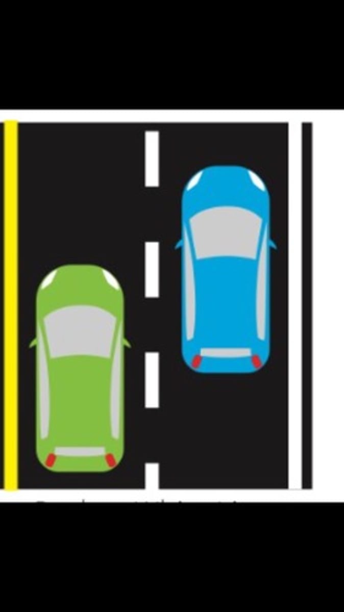 <p>Broken white lines separate traffic lanes on a roadway with two or more lanes in the same direction (you may cross this line)</p>