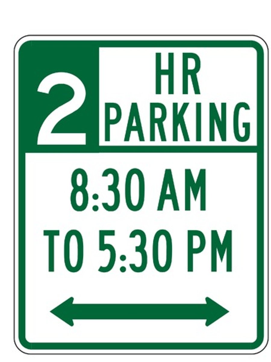 <p>Parking is restricted in the</p><p>indicated location during the</p><p>posted hours.</p>