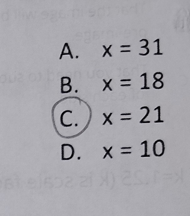 <p>X=21</p>