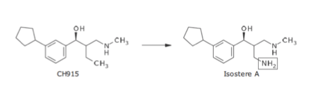 <ul><li><p>Expanded the table of isosteres</p></li><li><p>considered:</p><ul><li><p>ionization</p></li><li><p>neutral molecules</p></li><li><p>water solubility</p></li><li><p>lipid solubility </p></li><li><p>electronegativity, steric size, shape</p></li></ul></li></ul><p></p>