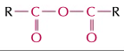 <p>(RCO)2O, double bond oxygens, ends in oic anhydride</p>