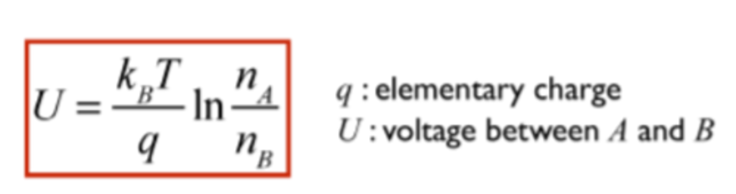 <p>Epot=qU(chargevoltage)</p><p>The distribution of charge particle at point A and B can be calculated by this formula: nA/nB=e^(-qU/kT)</p>