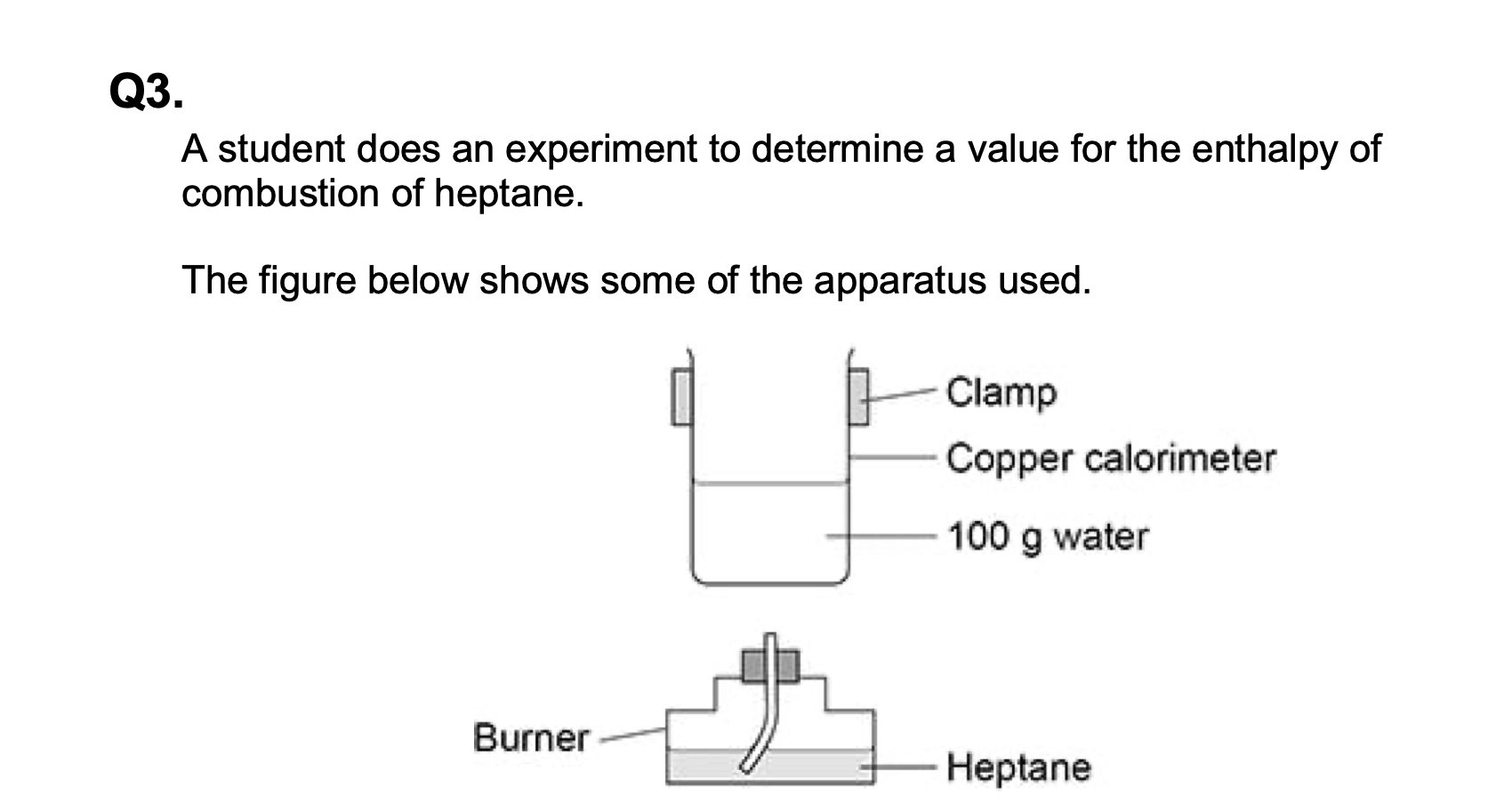 <p>(b) The student considered using a glass beaker on a tripod and gauze instead</p><p>of the clamped copper calorimeter.</p><p>Suggest two disadvantages of using a glass beaker on a tripod and gauze</p>