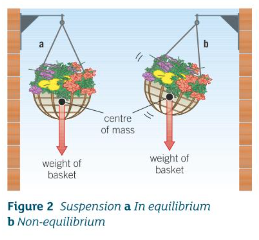 <ul><li><p>Returns back to its equilibrium position</p></li><li><p>As its weight has a TE that returns an object to equilibrium</p></li></ul>