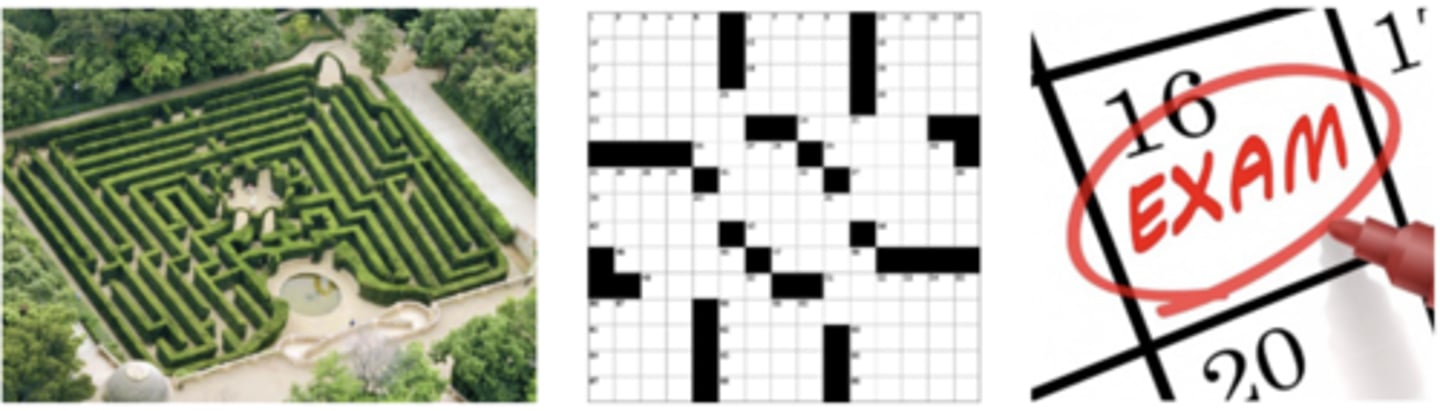 <p>are easy to identify and solve ( mazes, crosswords, adding problem's, registering for classes)</p>