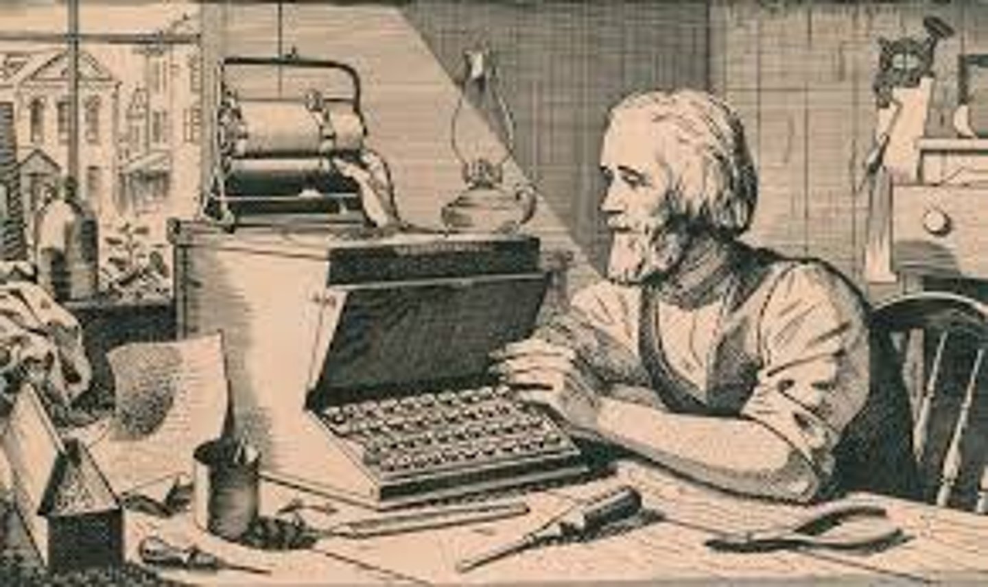 <p>Office machine invented by Christopher Sholes in 1867 that changed the work world.</p>