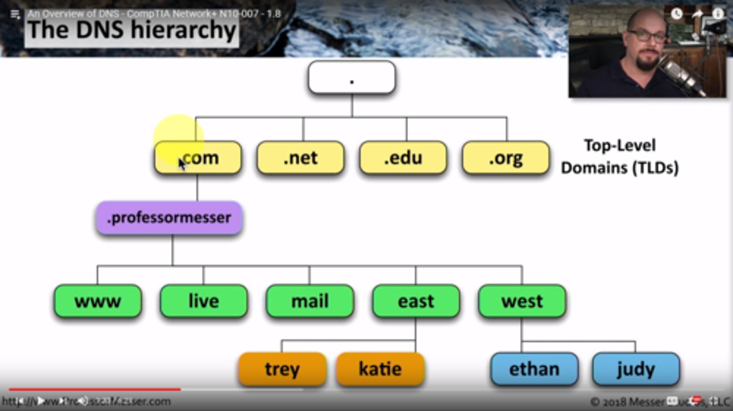 <p>• .com, .net, .edu, .org</p><p>• .professormesser, . runescape, .google</p><p>• www, live, mail, east, west</p><p>• trey/katie ... ethan/judy</p>
