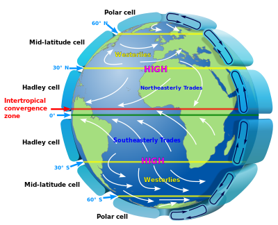 <p>moves from east to west along the equator</p>