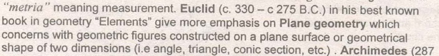 <p>2D DIMENSIONAL GEOMETRIC FIGURES SUCH AS ANGLES, TRIANGLES, CONIC SECTION, ETC</p>