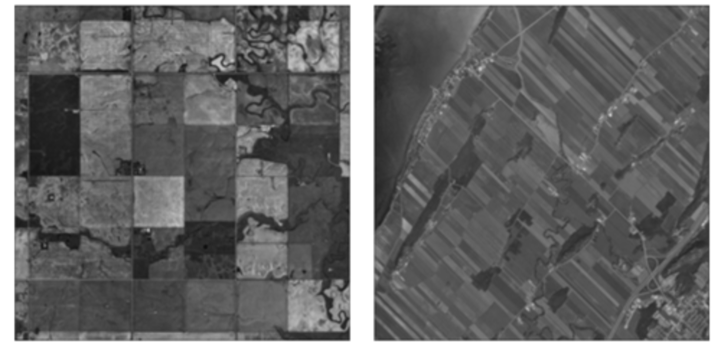 <p>The township-and-range survey system was based on a geometric grid pattern, while the long-lot system was a rectilinear pattern based upon waterways or roads.</p>