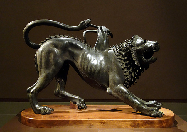 <p>Wounded Chimaera from Arezzo, Etruscan, c. 400 BCE</p>