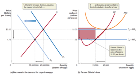<p>firm’s total revenue is less than its total cost, including all implicit costs</p><ul><li><p>causes firms to leave, causing supply curve to shift left, increasing price again</p></li></ul><p></p>