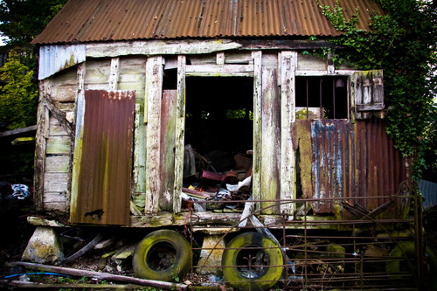 <p>(adj.) appearing ready to collapse, loose and shaky</p>