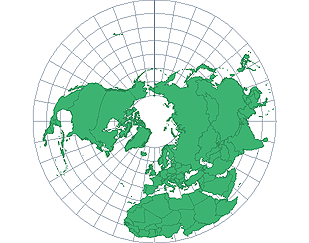 <ul><li><p>Constructed mathematically</p></li><li><p>Preserves angular relationships around the standard point</p></li><li><p>Preserves distances measured from the standard point at the centre of the map</p></li></ul><p></p>
