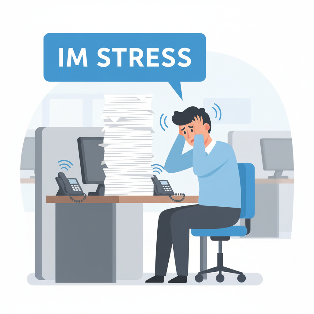 <p>in dem Stress<br>ich bin im Stress (stressed)</p>