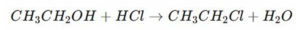 <p>REACTIONS OF ALCOHOL:</p><ul><li><p>In the given (specific substitution reaction), an alcohol (-OH) is replaced by a halogen molecule. Then the (-OH) forms water) </p></li><li><p>The hydrochloride protonates the (-OH) converting it into a better leaving group which is the water (nawawala). </p></li><li><p>The chloride ion from the hydrochloride attacks the carbon replacing the (-OH).</p></li></ul><p></p>