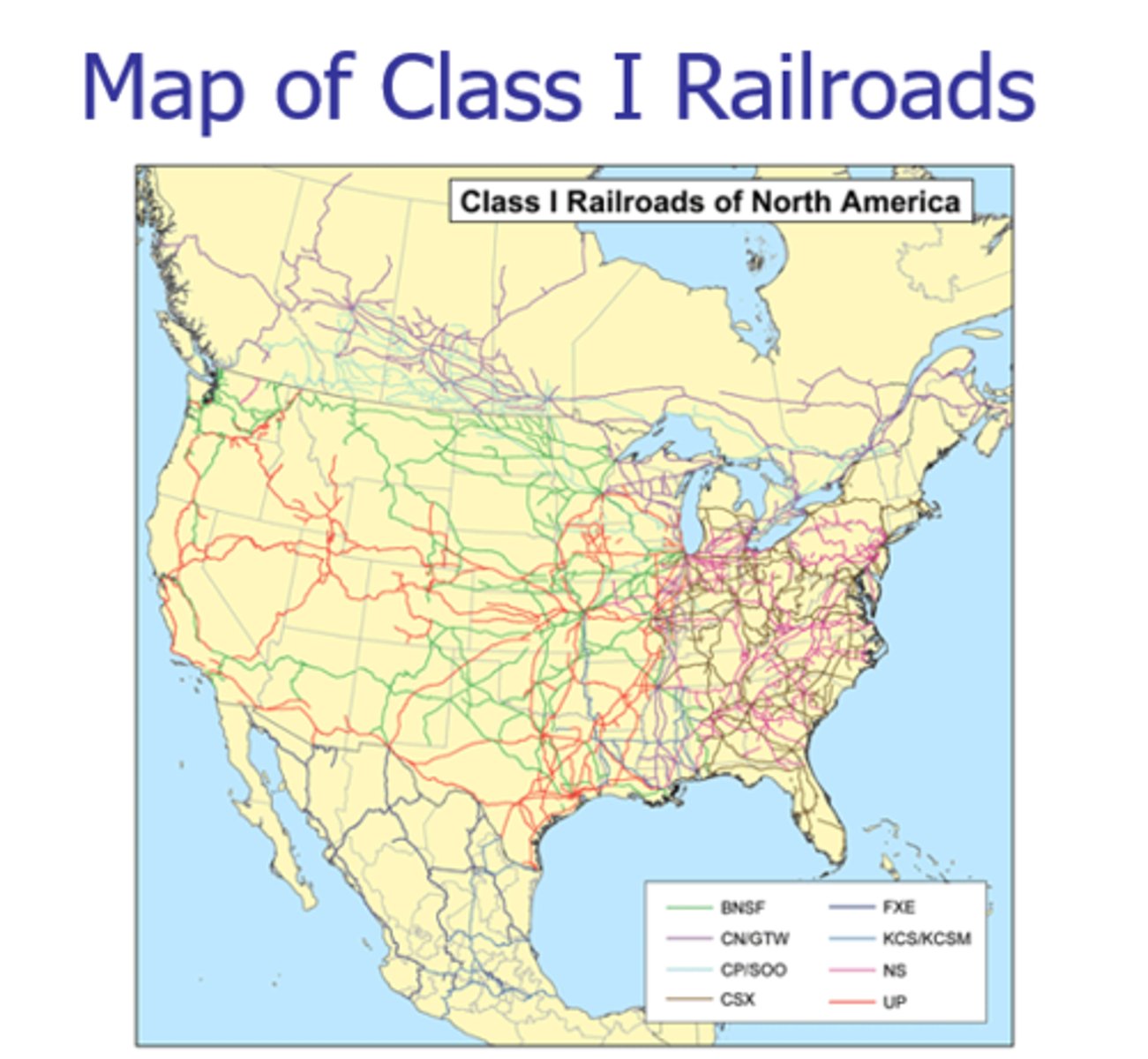 <p>*mass movement of low valued goods</p><p>*large capabilities</p><p>*cost structure: high fixed cost and low variable cost</p><p>*railroads are "natural monopolies"</p><p>*seven class I railroads in the US</p><p>-burlington northern santa fe railway</p><p>-CSX transportation</p><p>-grand trunk corporation</p><p>-kansas city southern railway</p><p>-norfolk southern combined railroad subsidiaries</p><p>-soo line corporation</p><p>-union pacific railroad</p><p>*two carrier types:</p><p>-linehaul freight carriers</p><p>-shortline carriers</p>