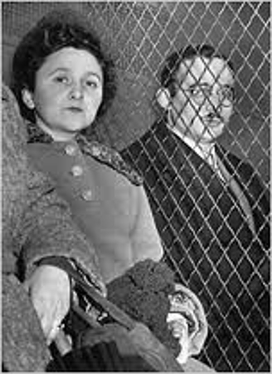 <p>arrested and charged for espionage (spy work) - conspiring to pass secret info about nuclear science to Soviet agents -</p><p>EXECUTED :O</p>